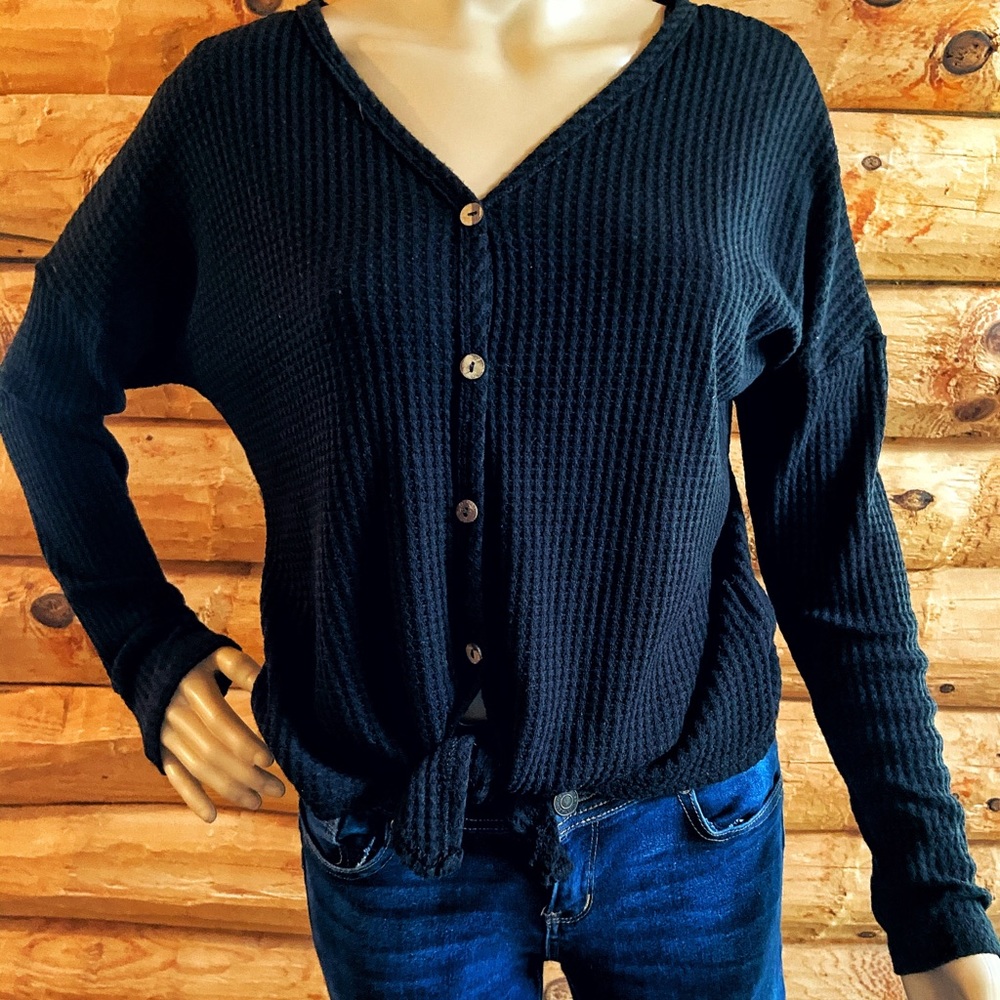 Black button down long sleeve with tied bottom